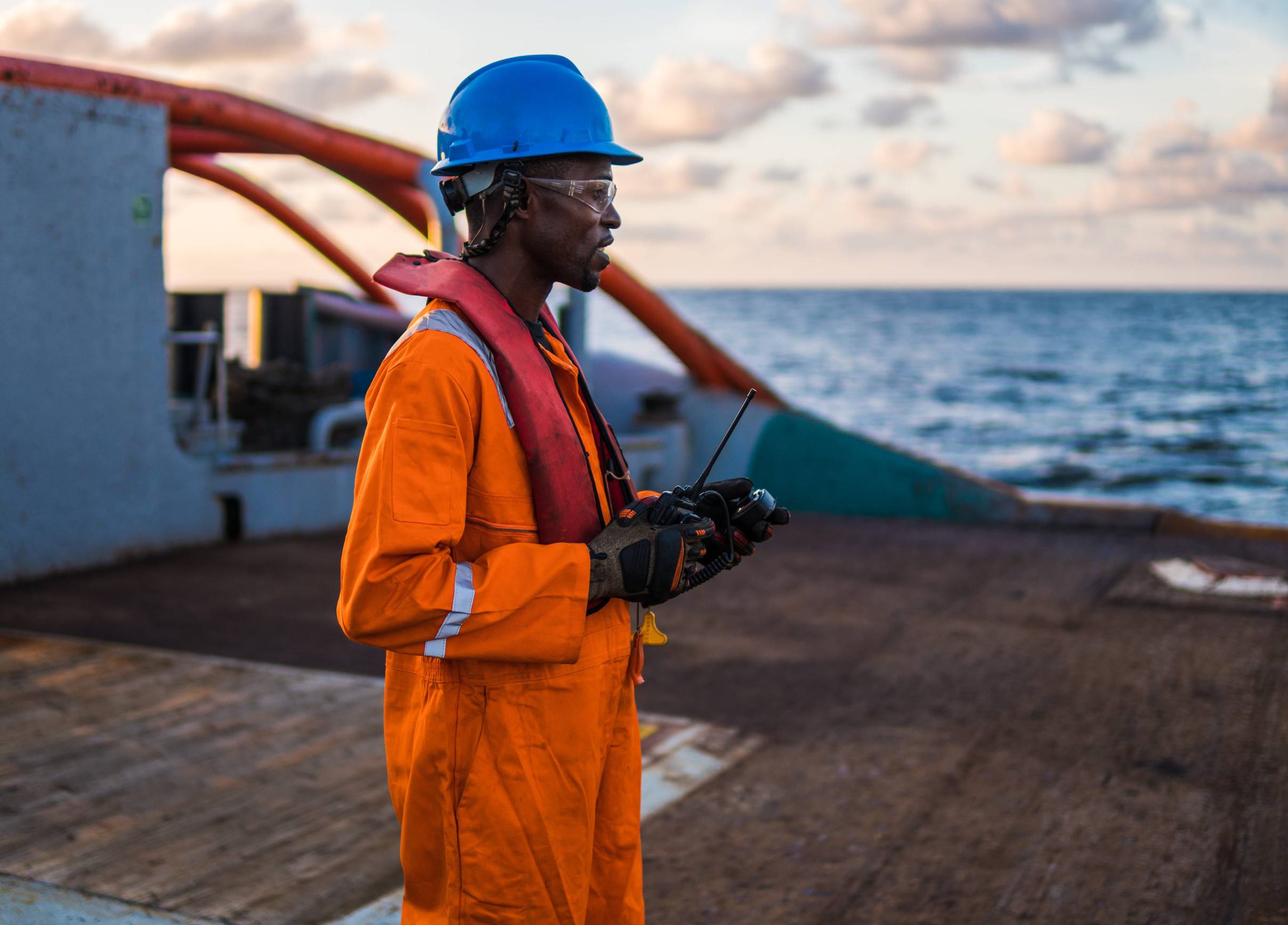 A crew member on the deck of a vessel