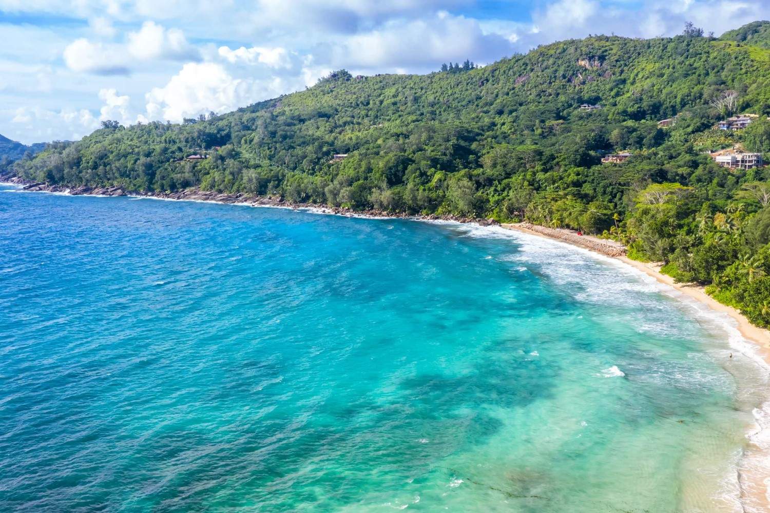 Aerial View Of Takamaka Beach Seychelles