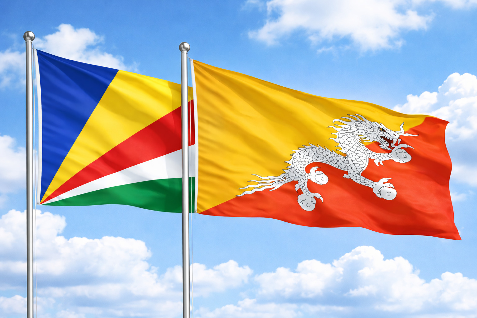 Bhutan And Seychelles Flags