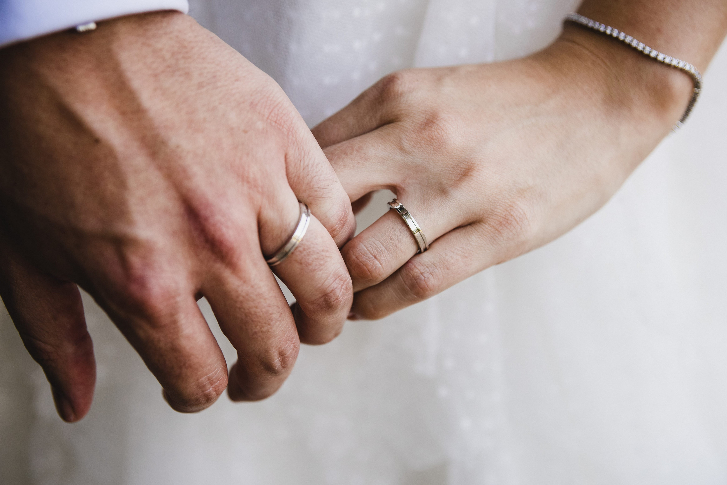 Close-up shot of couple holding hands