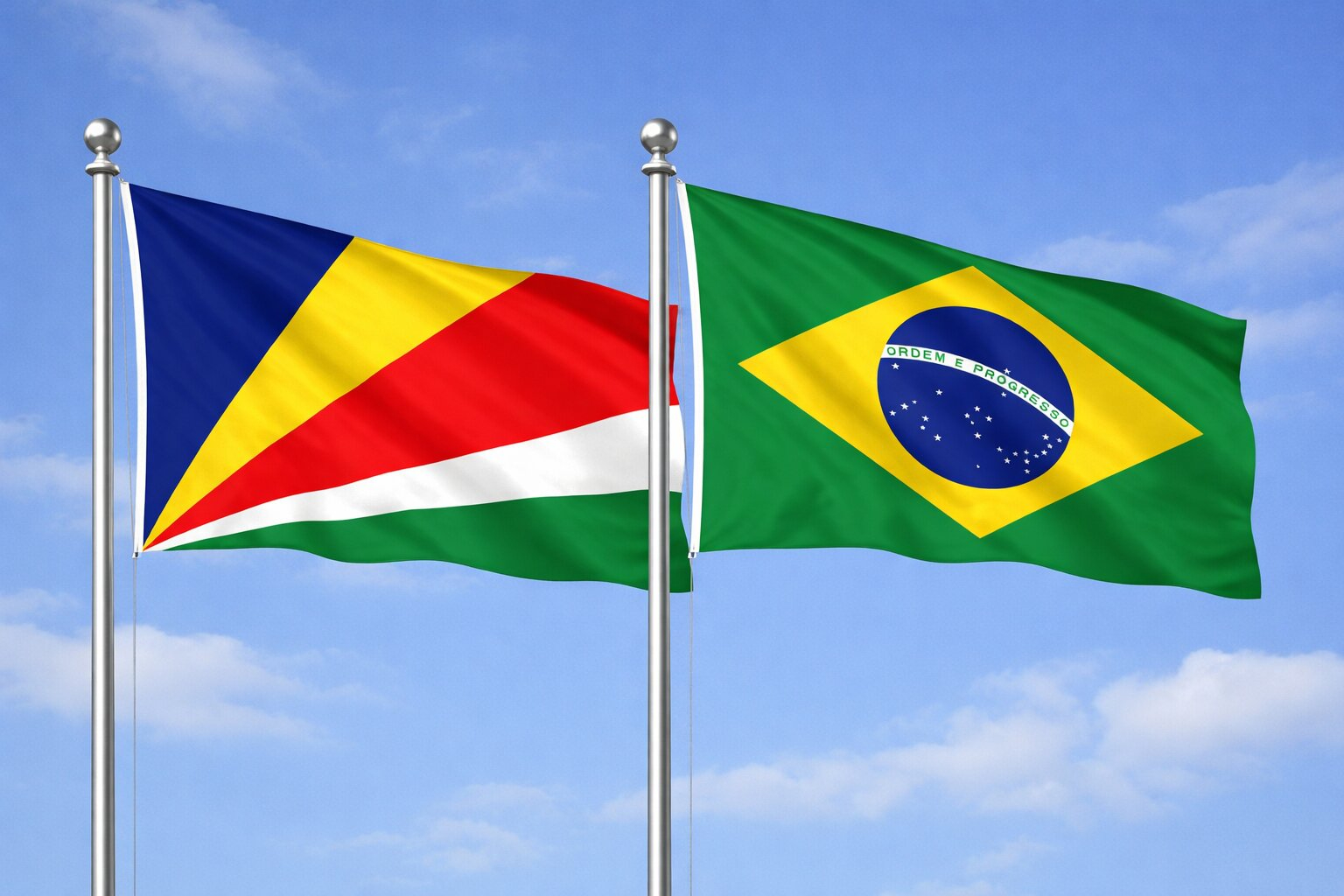 Flags Of Seychelles And Brazil