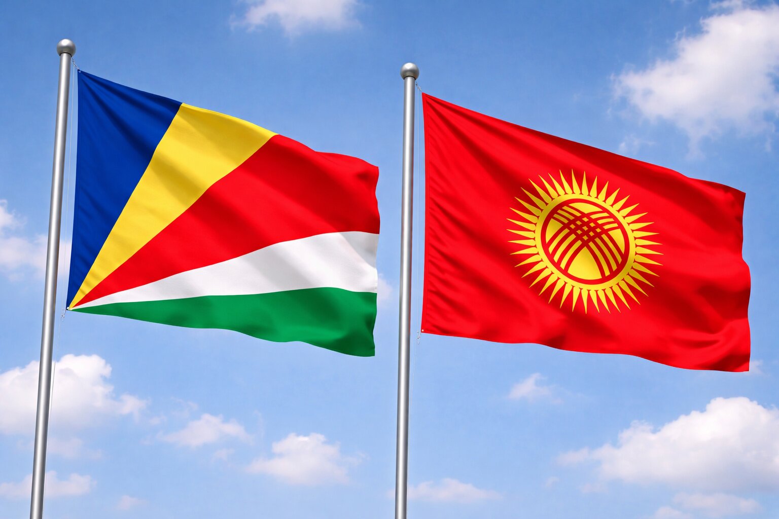 Kyrgyzstan And Seychelles Flags