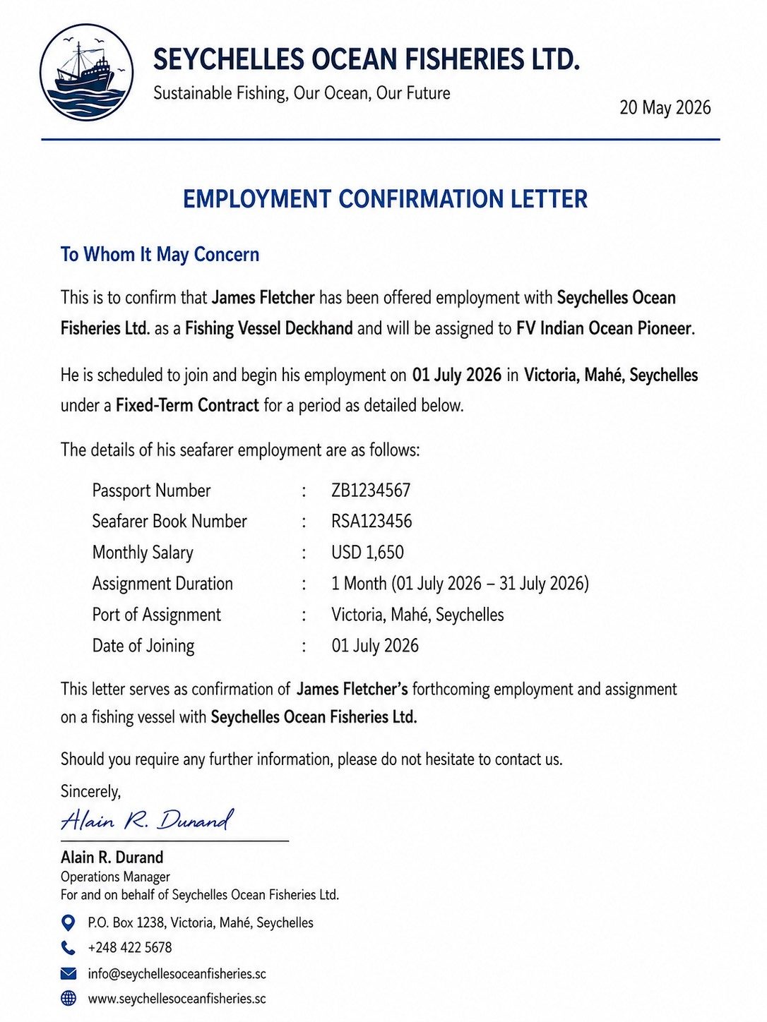 Letter From Employer Sample