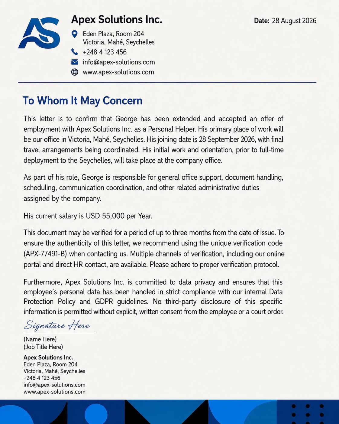 Letter From The Employer Sample