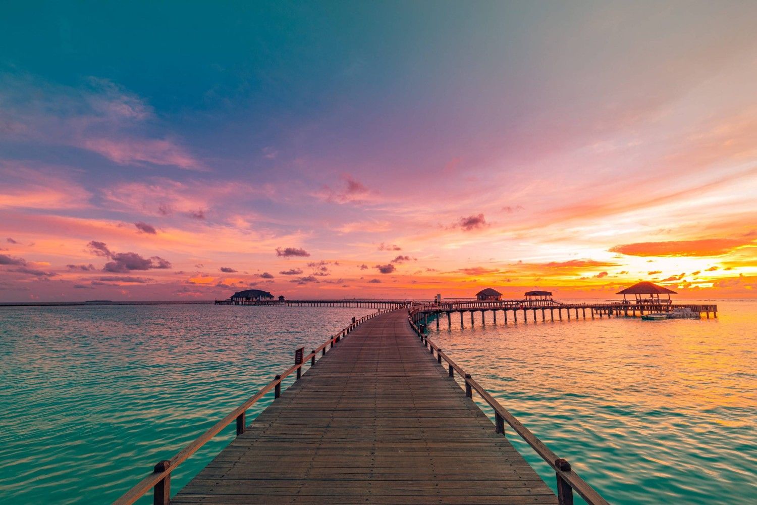Maldives Overwater Villas At Sunset