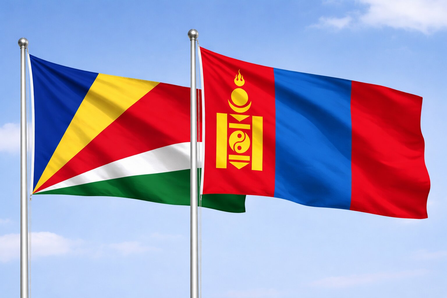 Mongolia And Seychelles Flags