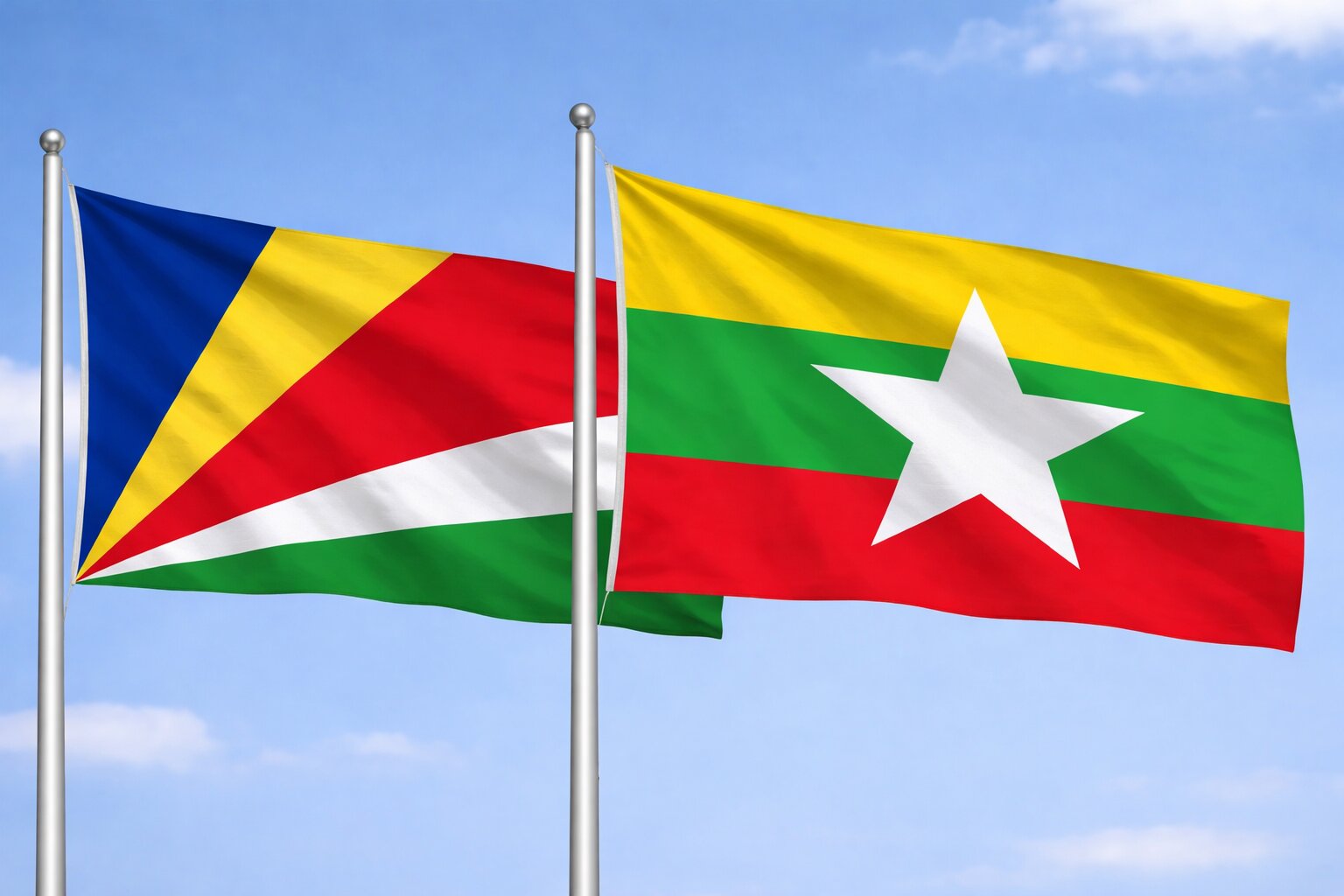 Myanmar And Seychelles Flags