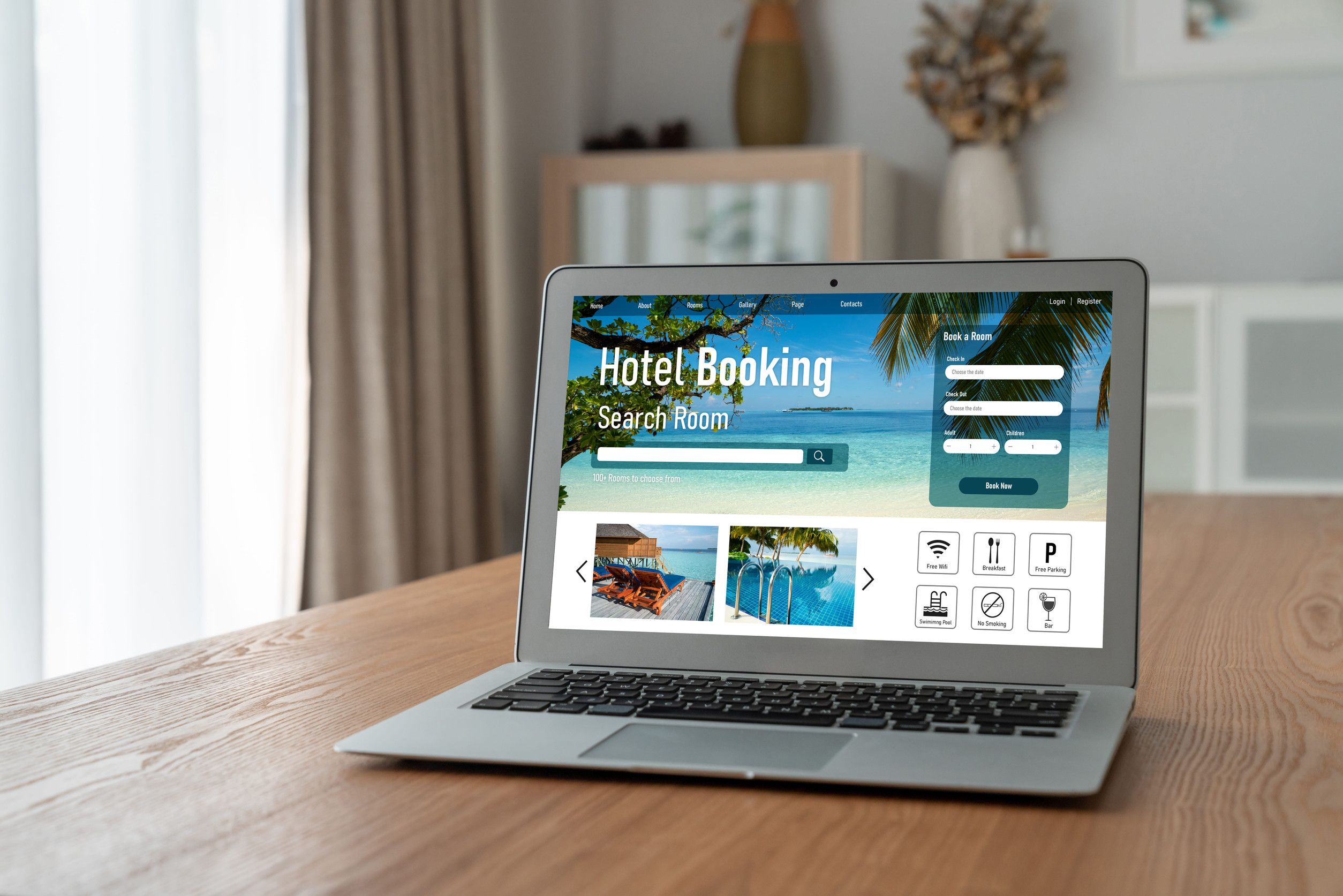 Online Hotel Booking Website Displayed On A Laptop