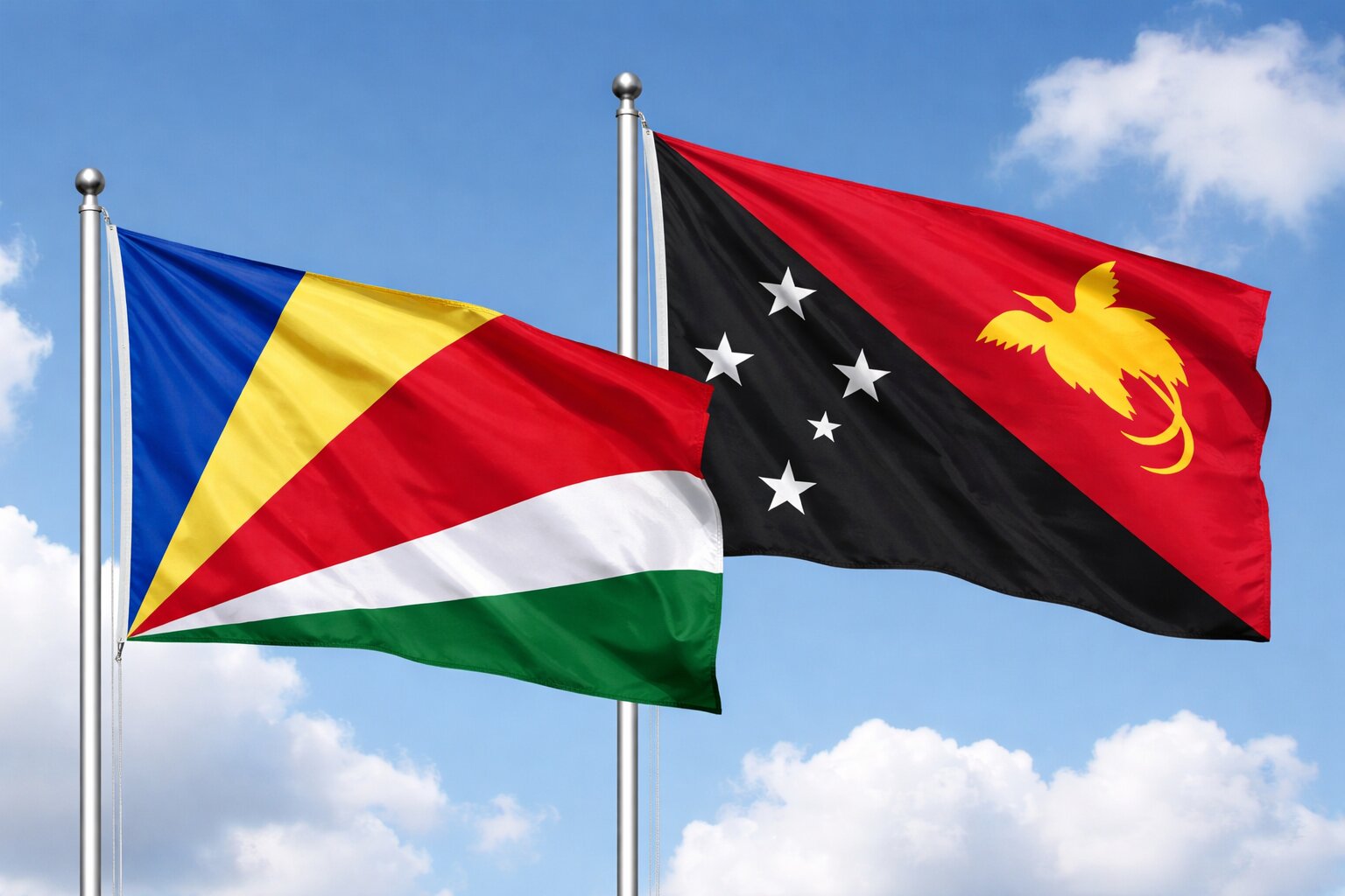Papua New Guinea And Seychelles Flags