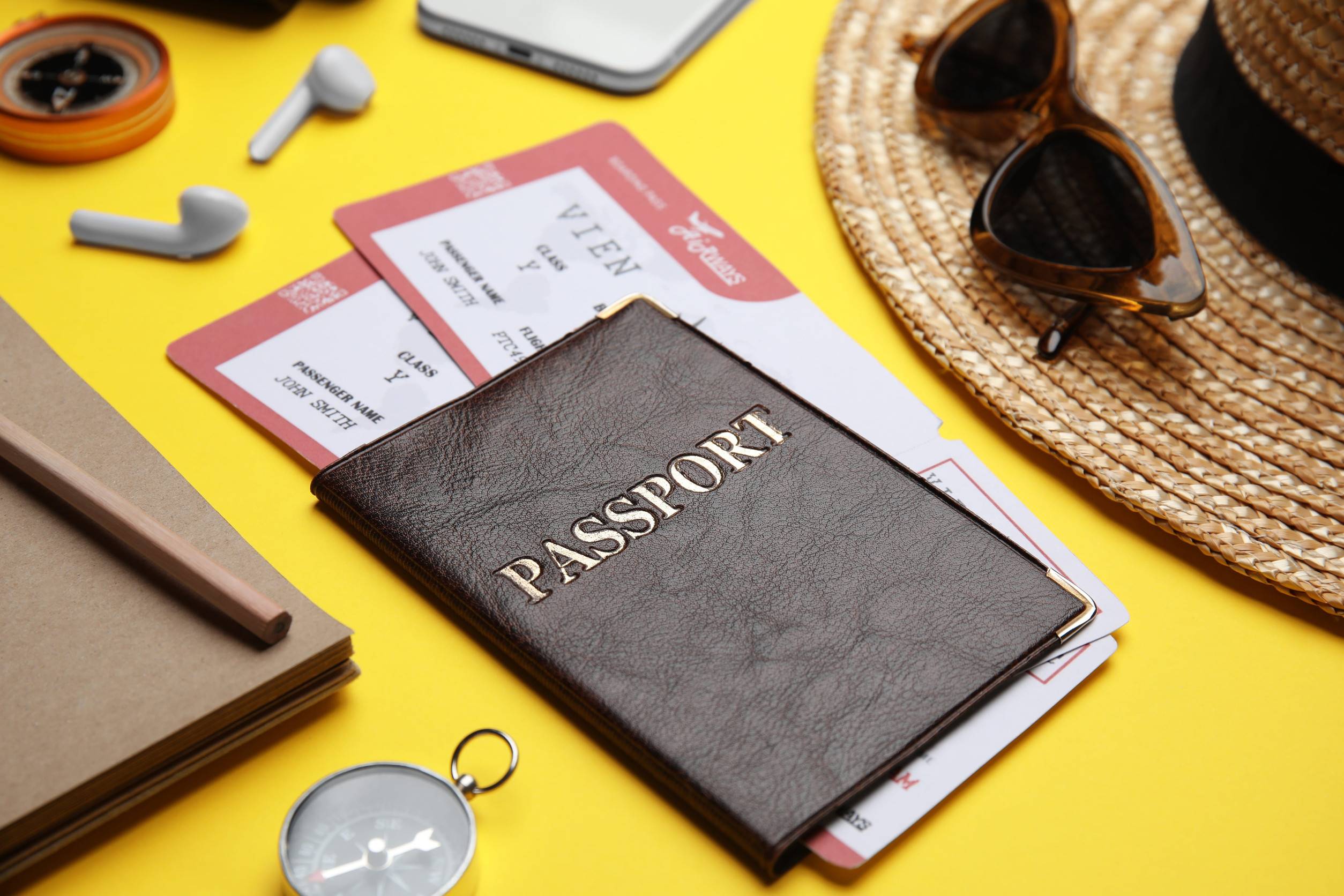 Passport With Tickets Near Travel Items