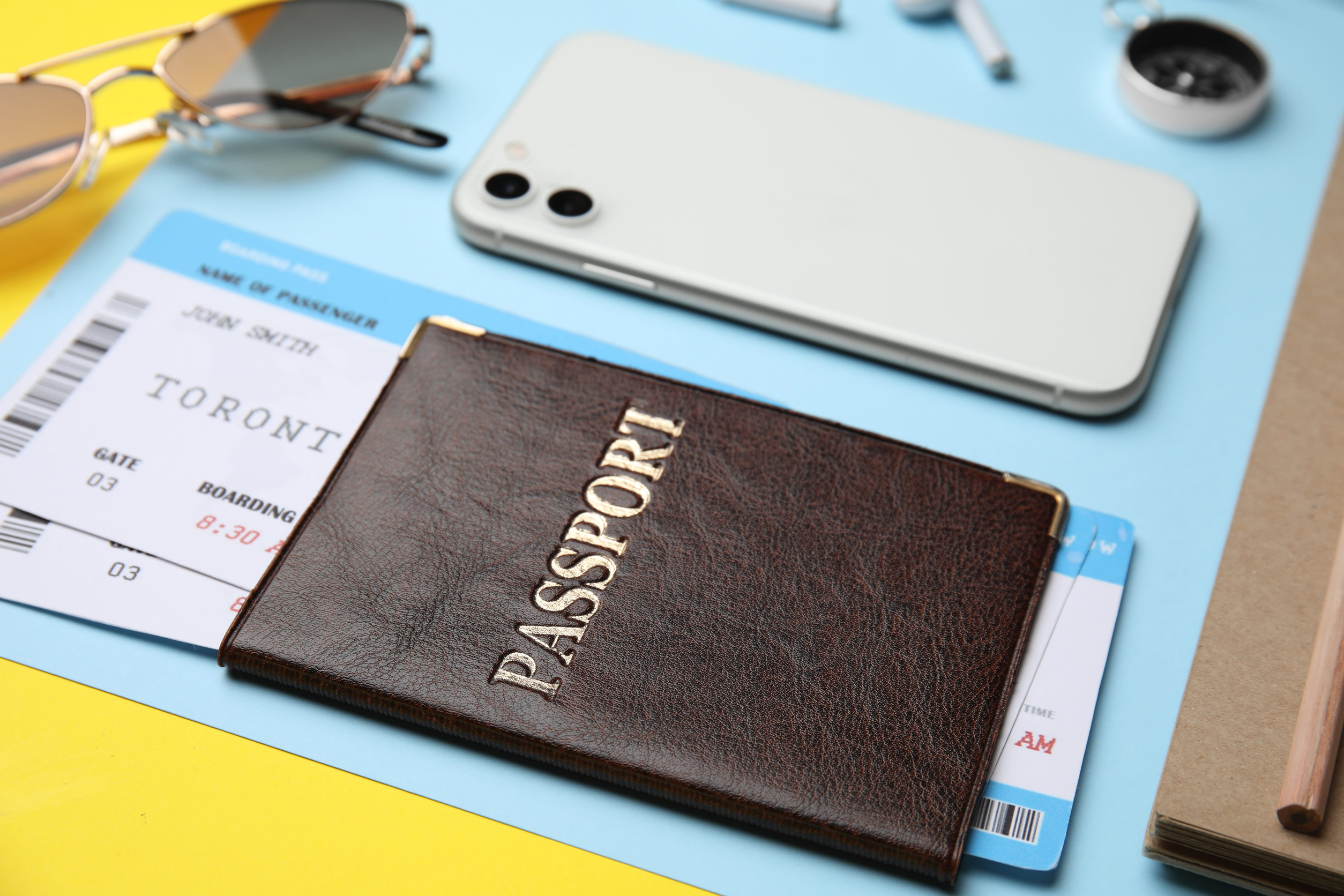 Passport with tickets travel background