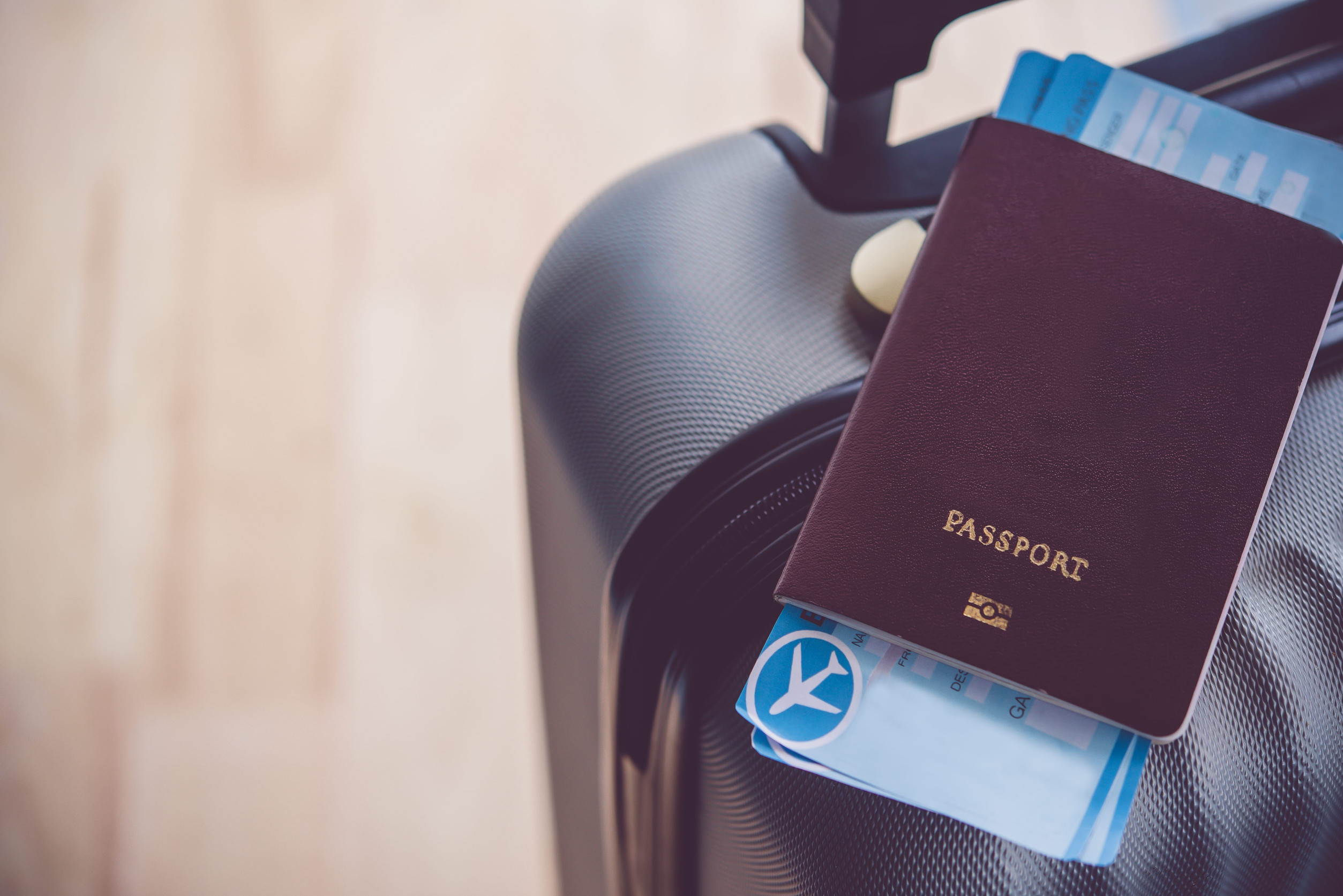 Passports and suitcases for travel