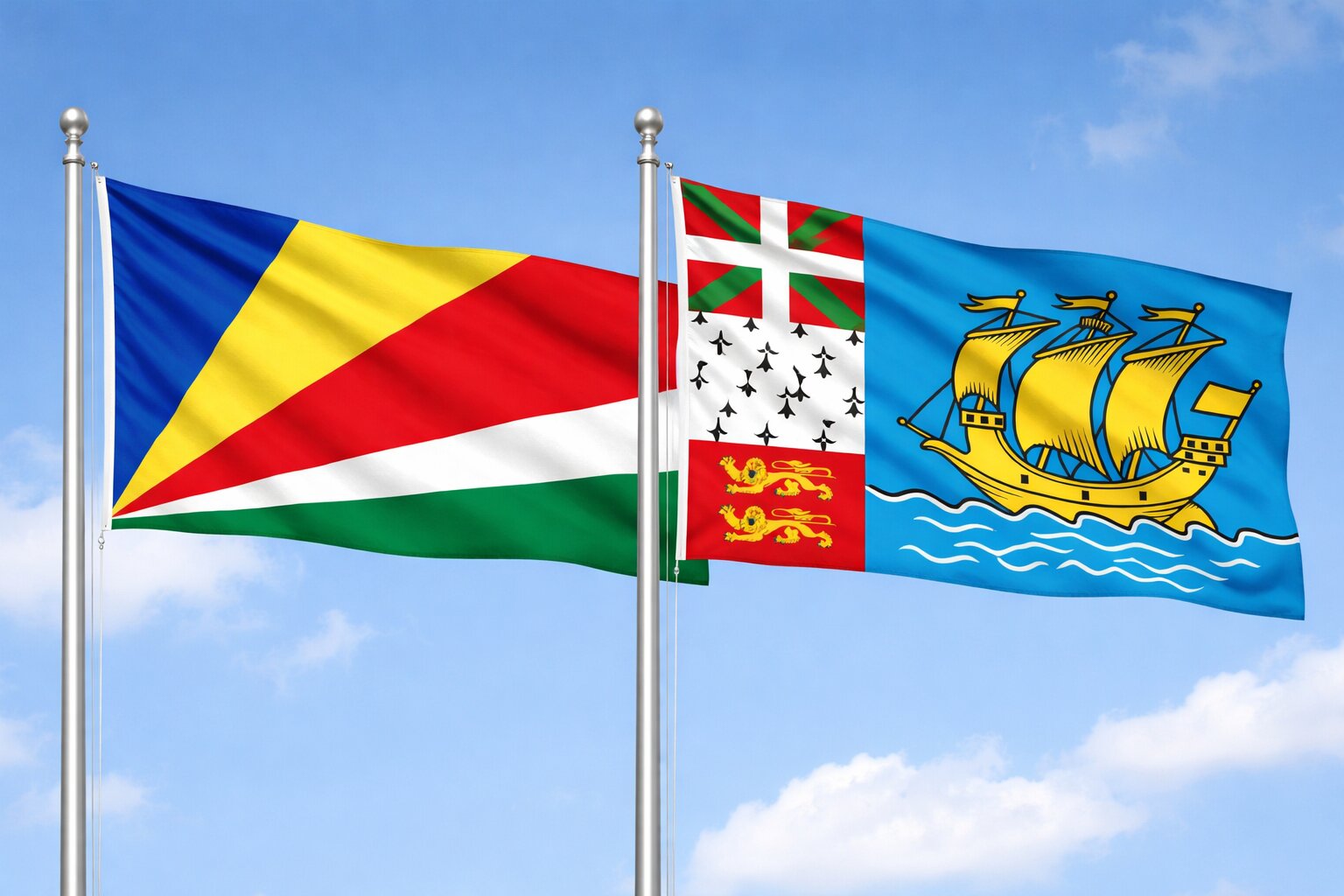 Saint Pierre And Miquelon And Seychelles Flags