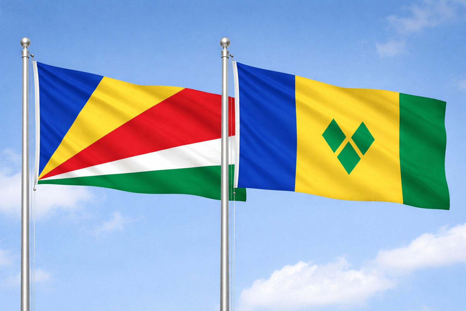Saint Vincent And The Grenadines And Seychelles Flags