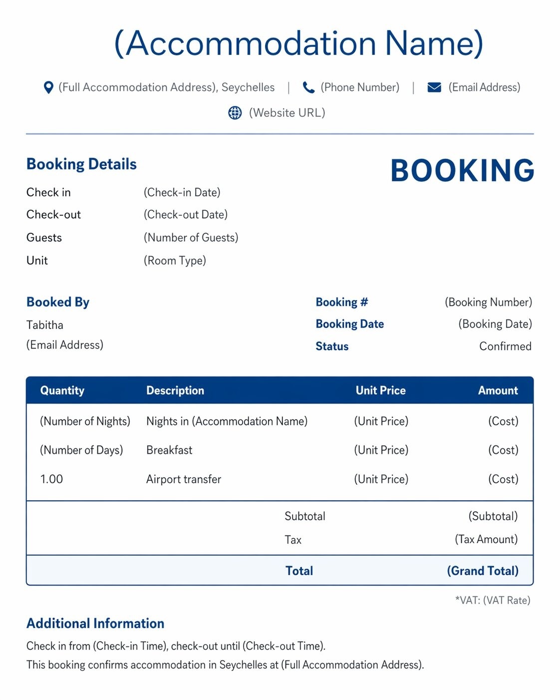 Sample Of A Hotel Accommodation Confirmation