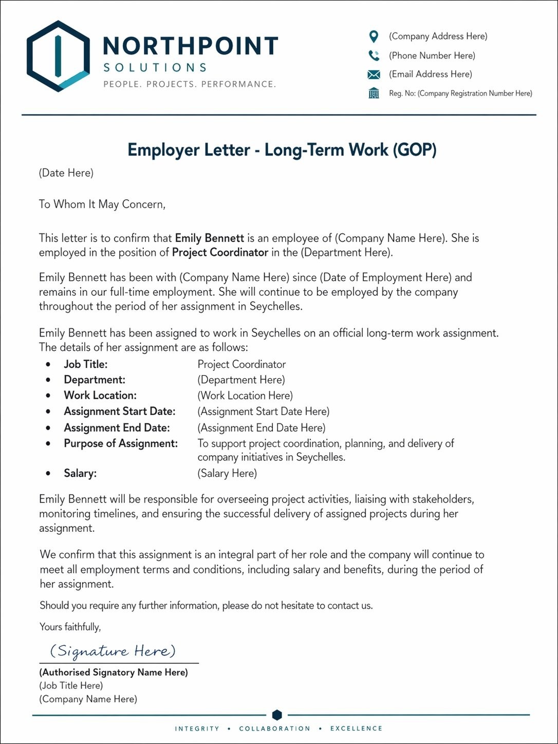 Sample Of A Long Term Work Employer Letter