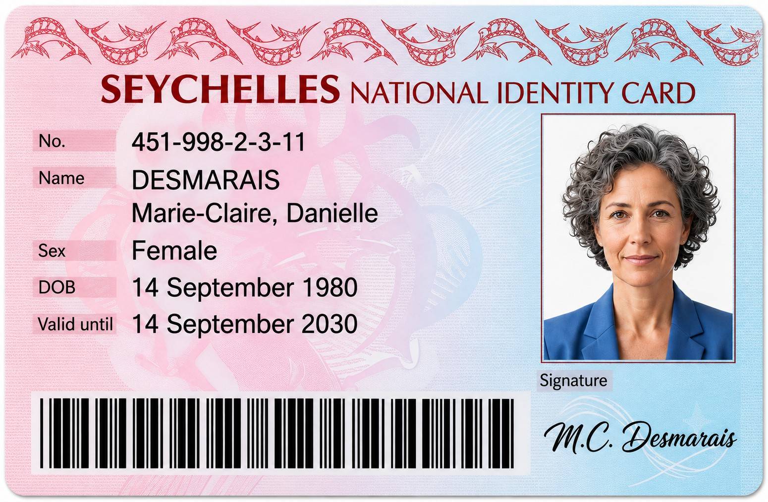 Seychelles National Id Card Sample