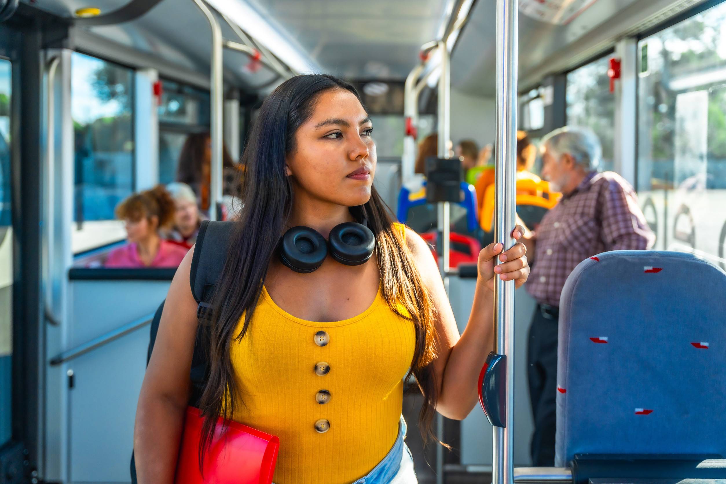 Traveller Using Public Transport In Seychelle
