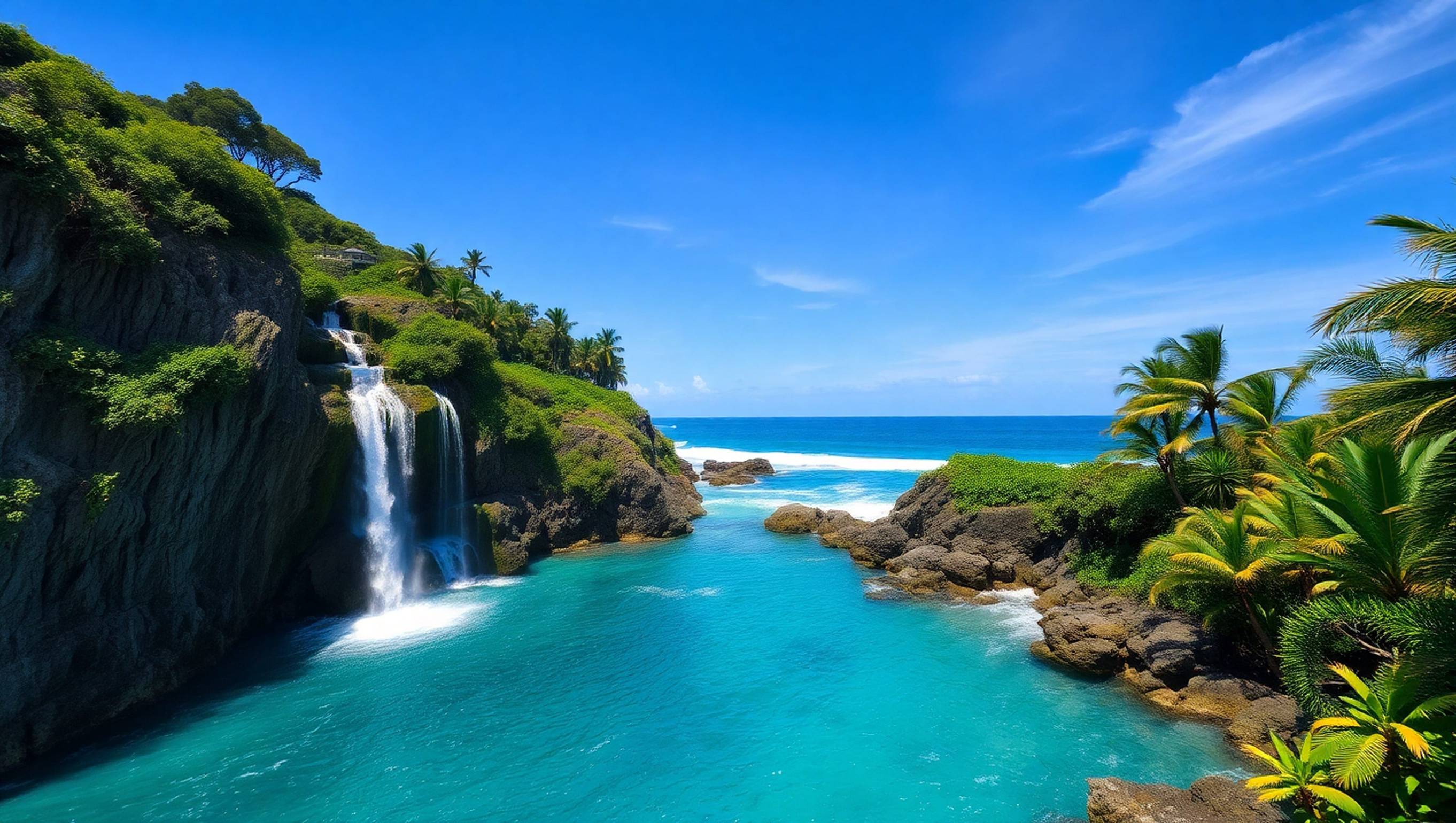 Tropical Waterfall In Mahe Seychelles