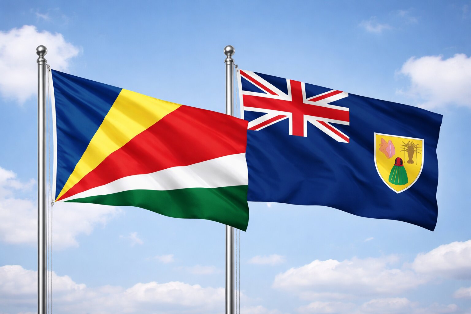Turks And Caicos Islands And Seychelles Flags