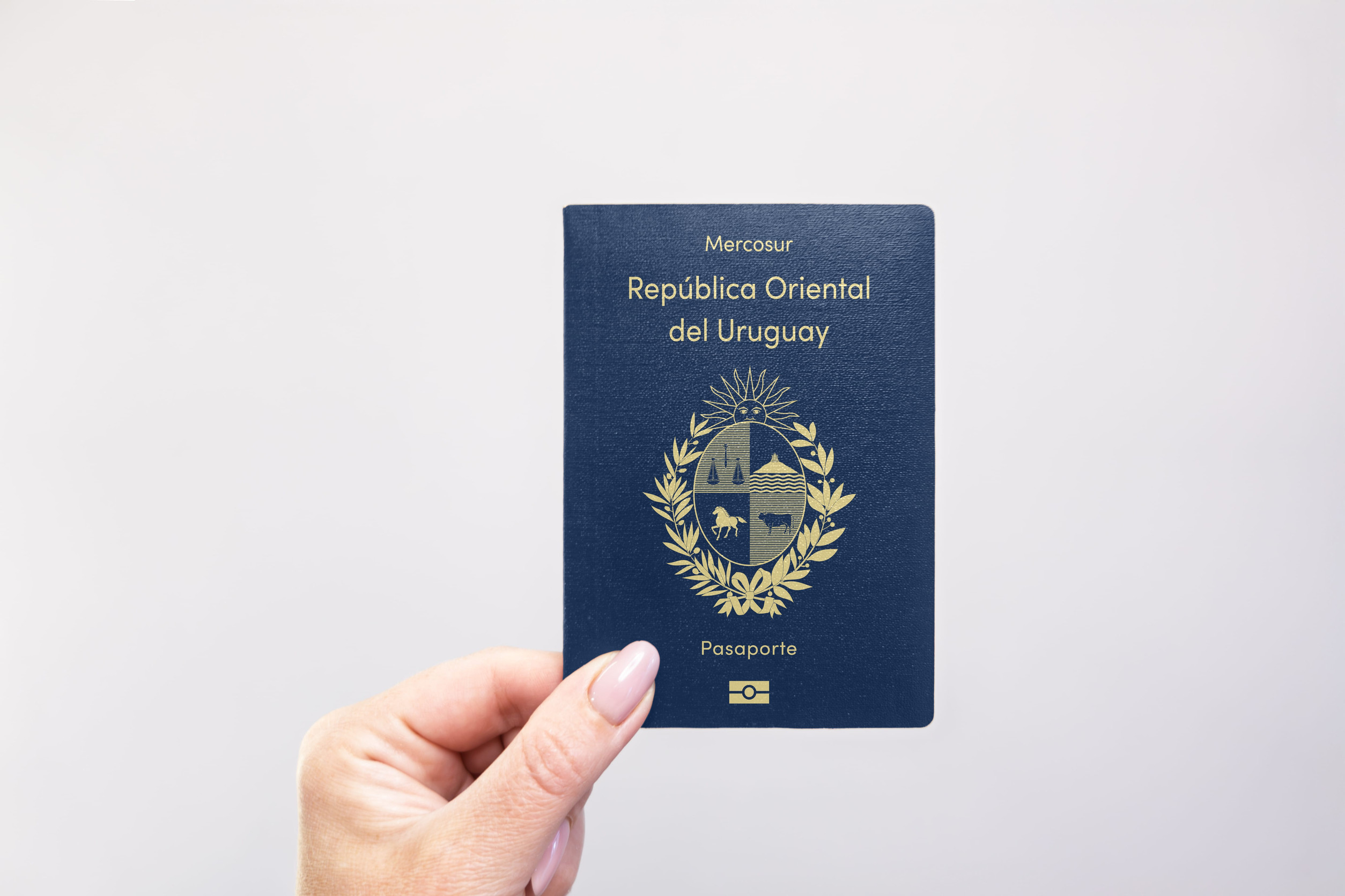 Uruguay passport held in hand