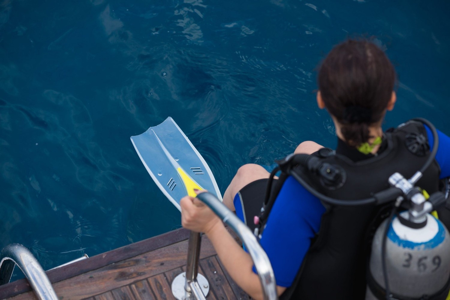 Woman Diver With Scuba And Flippers Maldives