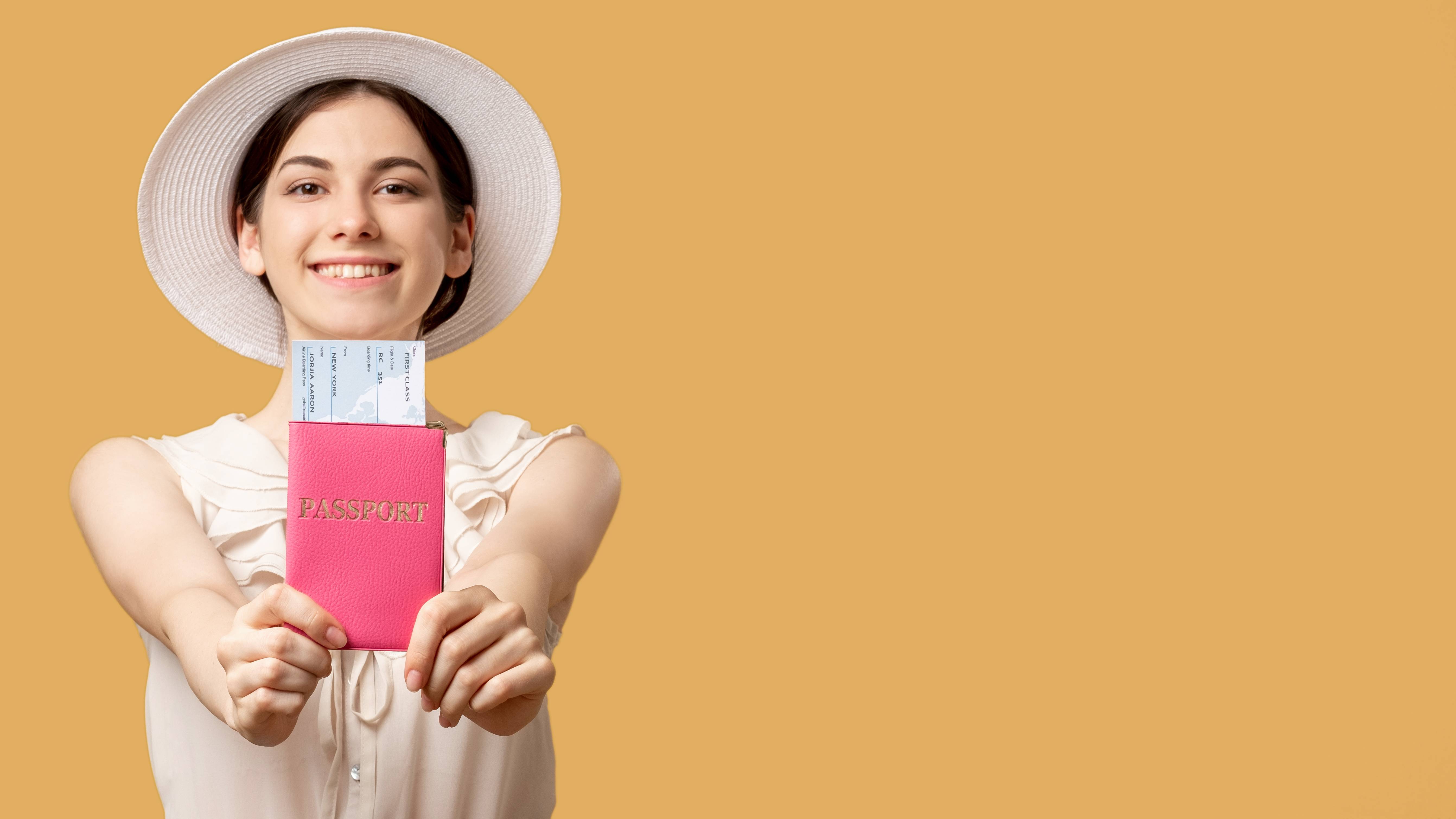 Woman showing foreign passport
